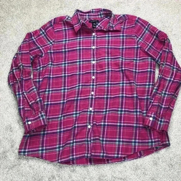Lands End Flannel Shirt Sz 1X 16W-18W Pink Plaid Long Sleeves Collared - Picture 1 of 8